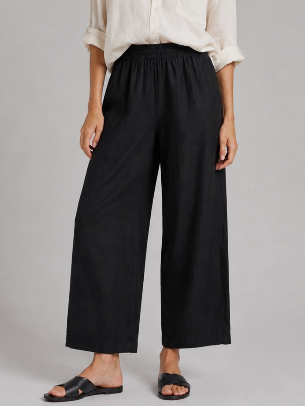 Saks Fifth Avenue Black Linen Relaxed Ankle Pants in Black